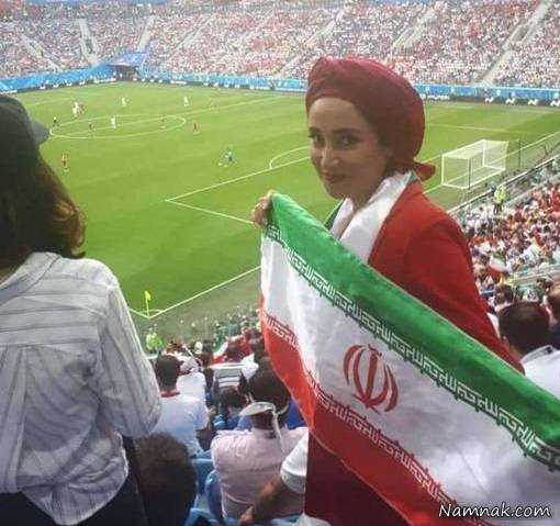 عکس بهاره افشاری در سن پترزبورگ با لباس قرمز و پرچم ایران